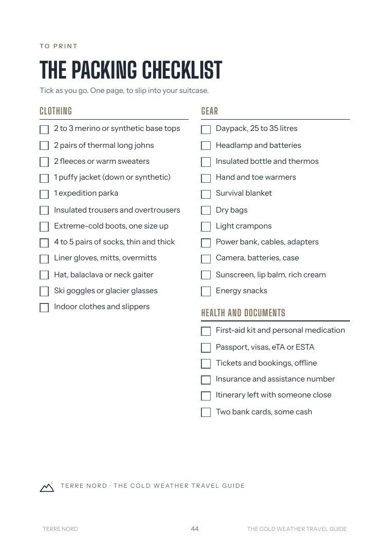 The printable packing checklist