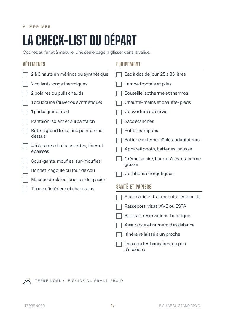 La check-list du départ à imprimer