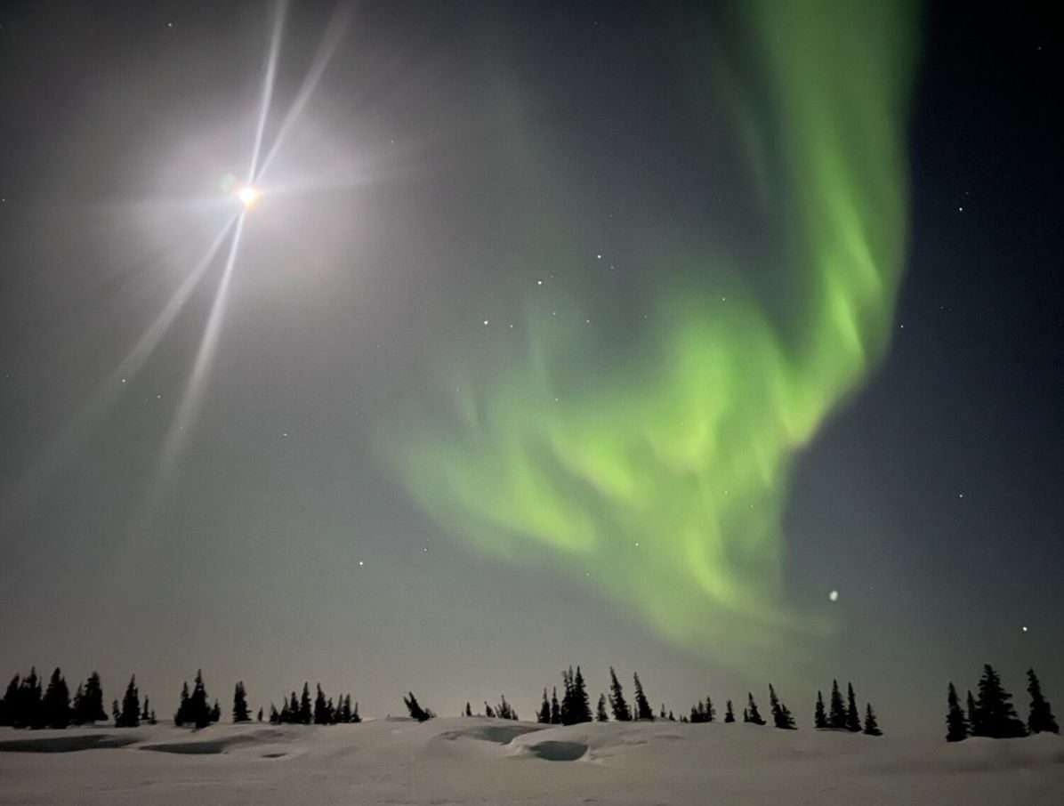 Northern lights and full moon above Churchill